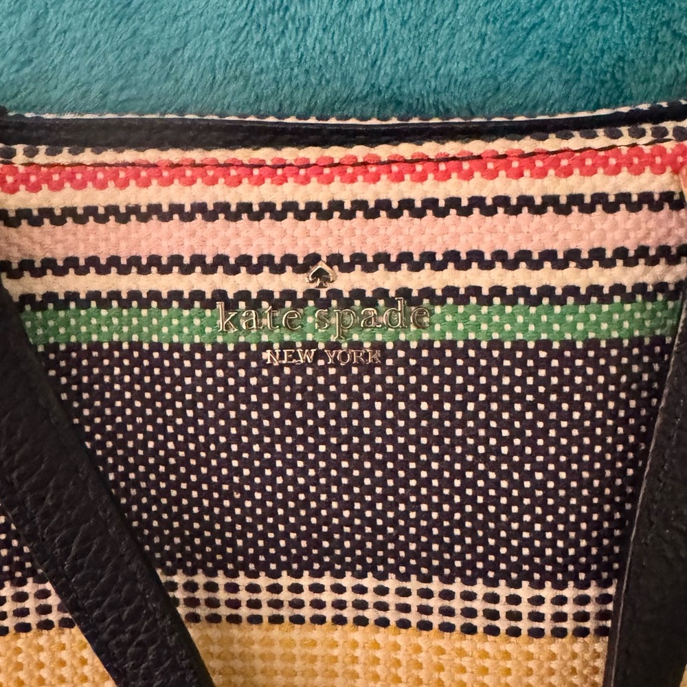kate spade Navy Tote with Yellow, Pink & Green Stripes - Picture 3 of 8